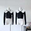 Suéteres femininos 2023 básico preto magro y2k colheita tops mulher arco kawaii camisola de malha cardigan casual coreano design de moda jumpers escritório