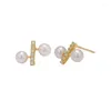 Boucles d'oreilles Icnway blanc naturel 5-5.5mm perle d'eau douce ronde S925 couleur argent et doré vente en gros