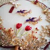 Bruiloft Bloemen HIMSTORY Elegante Chinese Bruids Fan Boeketten Handgemaakte Holding Vogels Metalen Sieraden Accessoires