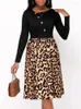 Casual Dresses Women's Long Sleeved Leopard Print Dress Fashionable Midi Robe Button Design Autumn Female 2023