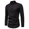 T-shirts pour hommes printemps T-shirt à manches longues pour hommes chemise en lin rétro coréen mode tendance Street Style col montant bouton T-shir