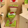 Grinch Christmas Decorations Xmas Bathroom Sets Grinchs Decor Toilet Seat Cover and Rug for Indoor Home Set of 4 1113