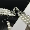 Kedjor canpel 2 st/set brud smycken set vita pärl zirkon kvinnor bröllop hänge släpp örhängen halsband set boho