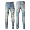 Męskie jeansy od projektantów Męskie fioletowe dżinsy Męskie haftowane spodnie z przeszyciami Dżinsy obcisłe Spodnie z szerokimi nogawkami Damskie jeansy z dziurami Proste modne ubrania uliczne Dżinsy wąskie