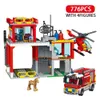 Modèle moulé sous pression ville caserne de pompiers échelle camion hélicoptère voiture bateau de sauvetage pompier Figure avion Moc blocs de construction jouet pour garçon cadeau 231110