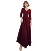 Wine Red Lace Long Evening Dresses V-Neck A-Line 3/4 Sleeve Sexy Elegant Women Evening Gowns Robe De Soiree