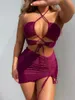 Women's Swimwear Europe America Fashion Sexy Solid Color Split High Waist Bikini Womens Three Piece Swimsuit Summer Beach Surf Quick Dry