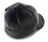 Berets Autumn Winter Baseball Cap Men Faux Hat Solid Flat Top Fitted Caps For Thick Warm Earflap Dad