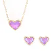 Necklace Earrings Set Fashion Jewelry 3D Heart Colorful Glass Stud For Women Valentines Gift