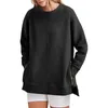 Women's Hoodies Women Solid Color Sweatshirt Stylish Loose Fit Soft Pullover With Side Zipper Hem For Fall
