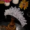 Haarspeldjes Kroon Gemaakt Van Meerdere Lagen Bladeren Bruiloft Accessoires Zilver Kleur Diademas CZ Crystal Tiara Voor Vrouwen Bruid Sieraden