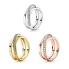 Cluster Rings Authentic 925 Sterling Silver Sparkling Rose Gold Crossover Triple With Crystal Ring For Women Wedding Party Fashion Jewelry
