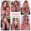 Cosplay peruker easihair lång ombre rosa syntetiska peruker för kvinnor mitt del vågiga cosplay peruker naturligt hår peruk värmebeständig rosa röd peruk 230413