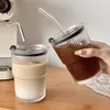 Gobelets 450 ml Stripe Café Tasse En Verre Avec Couvercle Et Paille Transparent Bulle Thé Jus Verres Lait Tasses Moka Tasses Petit Déjeuner Tasse Copo 230413