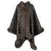 Damesgebreid damesvest Mode Cheetah Print Lange mouwen Fuzzy getrimde Cape Asymmetrische jas