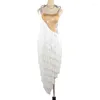 Stage Wear Latin Dance Dress White Fringe Women Competition Swing Skirt Rumba Dancing Costume BL3139