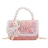 Borse a tracolla piccole per bambini con paillettes dolci Borsa a tracolla con fiori per ragazze con manico di perle adorabile Borsa a mano da principessa con coniglio in cartone animato