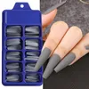 Unghie finte 100 pz/scatola tinta unita lunga bara finta grigia stampa su nail art punte opaca copertura completa strumenti per manicure MS01-10