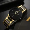 Montres-bracelets 2023 Mode Hommes Montres Noir Or Acier inoxydable Quartz Luxe Cadeau d'affaires Reloj Hombre