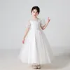 Girl Dresses Embroidery White Bridesmaid Dress For Girls Wedding Birthday Party Elegant 4-14 Y Teen Lace Prom Formal Evening Costume