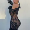 Fritidsklänningar Jacquard Transparent Sexig rygglös miniklänning Damkläder Elegant sommar långärmad utskuren Vestido