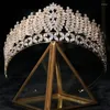 Fermagli per capelli MYFEIVO Zircone dorato Abito da sposa Corona Placcato ORO Donna Elettrolitico CZ Tiara Accessori da sposa HQ2162