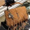 College-Handtasche aus gestepptem Wildleder mit Fransen, Designer-Kate-Tasche mit Kette und Quaste, Umhängetasche aus strukturiertem Leder, Y-Geldbörse, Damen-Umhängetasche, Handtaschen