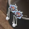 Studörhängen 2023 Real S925 Silver Burt Blue for Women Thai Cloisonne Tassels Pearl Woman