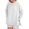 Women's Hoodies Women Solid Color Sweatshirt Stylish Loose Fit Soft Pullover With Side Zipper Hem For Fall