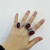 Anéis de cluster 5 Pçs / set Alta Qualidade Vintage Oval Vermelho Garnet Pedra Thai Prata Senhoras Jóias Por Atacado Para Mulheres Acessórios Masculinos