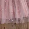 Girl's Dresses 05Y Summer Princess Infant Baby Girls Dress Ruffles Sleeve Solid Pearl Lace Patchwork Back Bowknot Tutu Dress 230412