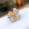 Cluster-Ringe DIWENFU 925 Sterling Silver Yellow Topaz Jewelry Ring For Women CN (Herkunft) Wedding Bands Bohemia Engagement