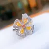 Cluster Rings DIWENFU 925 Sterling Silver Yellow Topaz Jewelry Ring For Women CN(Origin) Wedding Bands Bohemia Engagement