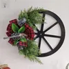 Decorative Flowers Xmas Wreath Pendant Holiday With Bowknot Festive Christmas Wheel Plaid Spoon Pine Cone Decor