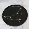 Pendentif Colliers YUN RUO 18 K Plaqué Or Double Chaîne Lune Collier Ras Du Cou De Mode 316 Titane Acier Bijoux Femme Accessoire Ne Fade Jamais