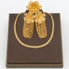 Colar brincos conjunto de jóias de noiva africana para mulheres bohemia design flor gota com anel e corrente arábia saudita