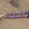 Pendant Necklaces 8mm Black Lava Stone Round Beads Mala Necklace Raw Amethysts Quartz Knotted Handmade Yoga Prayer Jewelry Dropship QC0102