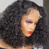 Mongolian Afro Kinky Curly Simulation Human Hair Wigs com franja curta brasileira Nenhuma perucas frontais de renda cheia para mulheres