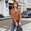 Frauen Leder 2023 Straße Damen Echte Kurze Jacke Zipper Schlank Schaffell Biker Mantel Marke Frühling Herbst Elegante Büro Oberbekleidung