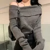 Women's Sweaters High Street Sexy Off Shoulder Gray Sweaters Autumn New Thicked Warm Tops Women Y2k Grunge Long Sleeve Knitted Pullover J231113