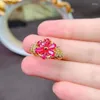 Pierścienie klastra moda 3 5 Pink Topaz Flower Pierścień S925 Srebrny Srebrny Kamień Naturalny biżuteria dla kobiet Meibapj FS