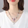 Pendant Necklaces Luxury Full Zircon Blossom Flower Charm Necklace For Womne Colorful Crystal Drop Sweater Chain Ladies Wedding Party