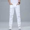 Mäns jeans klassisk stil mäns regelbundet passar vita jeans affärsmode denim avancerad stretch bomullsbyxor manliga märke byxor w0413