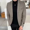 Ternos masculinos estilo coreano simples negócios casual masculino blazer xadrez fino ajuste elegante maduro bonito terno jaqueta cinza marrom traje homme