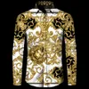 Men's Polos Golden Lion Pattern 3D Print Men Shirts Long Sleeve Turn-down Collar Button Tops Fashion Baroque Style Men's Streetwear Clothing