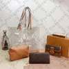 Pink Sugao tote bag handbags purses women shoulder bag genuine leather clear Transparent 3pcs/set with wallet clutch bag shopping bag wallet xy-230413-150