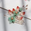Hårklipp sommarlamporblad Löv sötvatten pärlkamin stift för kvinnor blomma kinesiska hårnål huvudbonader hanfu bröllop smycken