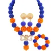 Ketting Oorbellen Set Koningsblauw En Oranje Mode Afrikaanse Kralen Sieraden 22-10-27A9