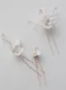 Hair Clips Wedding Accessories Porcelain Flower Clip Pin Gold Silver Color Hairpin Brides Gift Pearl Head Piece Women Bridal Jewelry