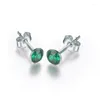 Stud Earrings Fine Jewelry For Women S925 Sterling Silver Green Emerald Natural Round Gemstone Elegant Bijoux Femme